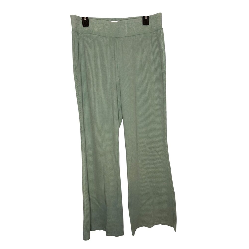 Sunnyside by Sundry Waffle Knit Green‎ Lounge Pants Wide Leg Size Large